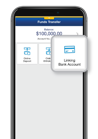 Select “Account”, “Funds Transfer” and “Linking Bank Account” on HKJC apps