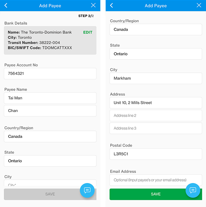 Add new payee Step 3