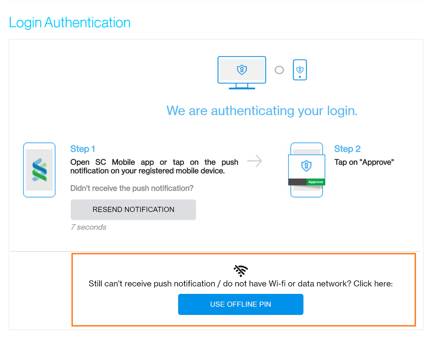 Using Offline PIN for online banking login - Step 1