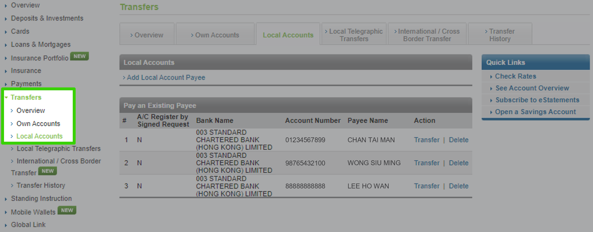 Transfer from current or savings account via Online Banking step 1