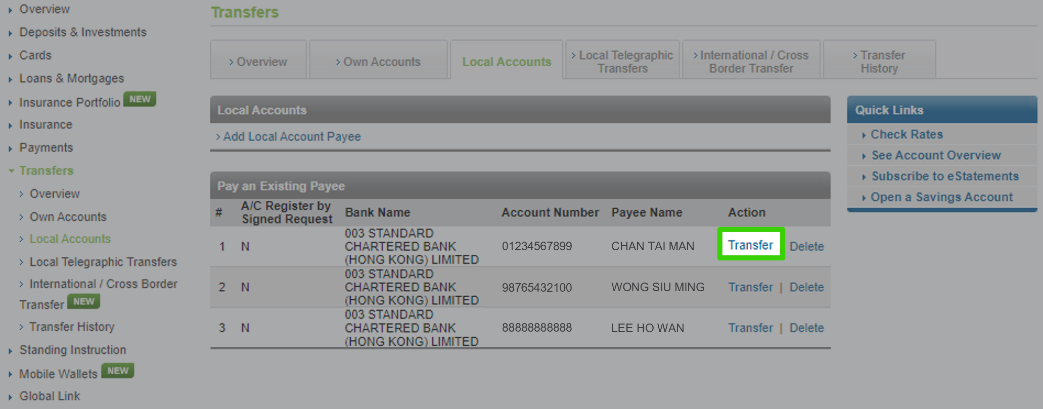 Transfer from current or savings account via Online Banking step 2