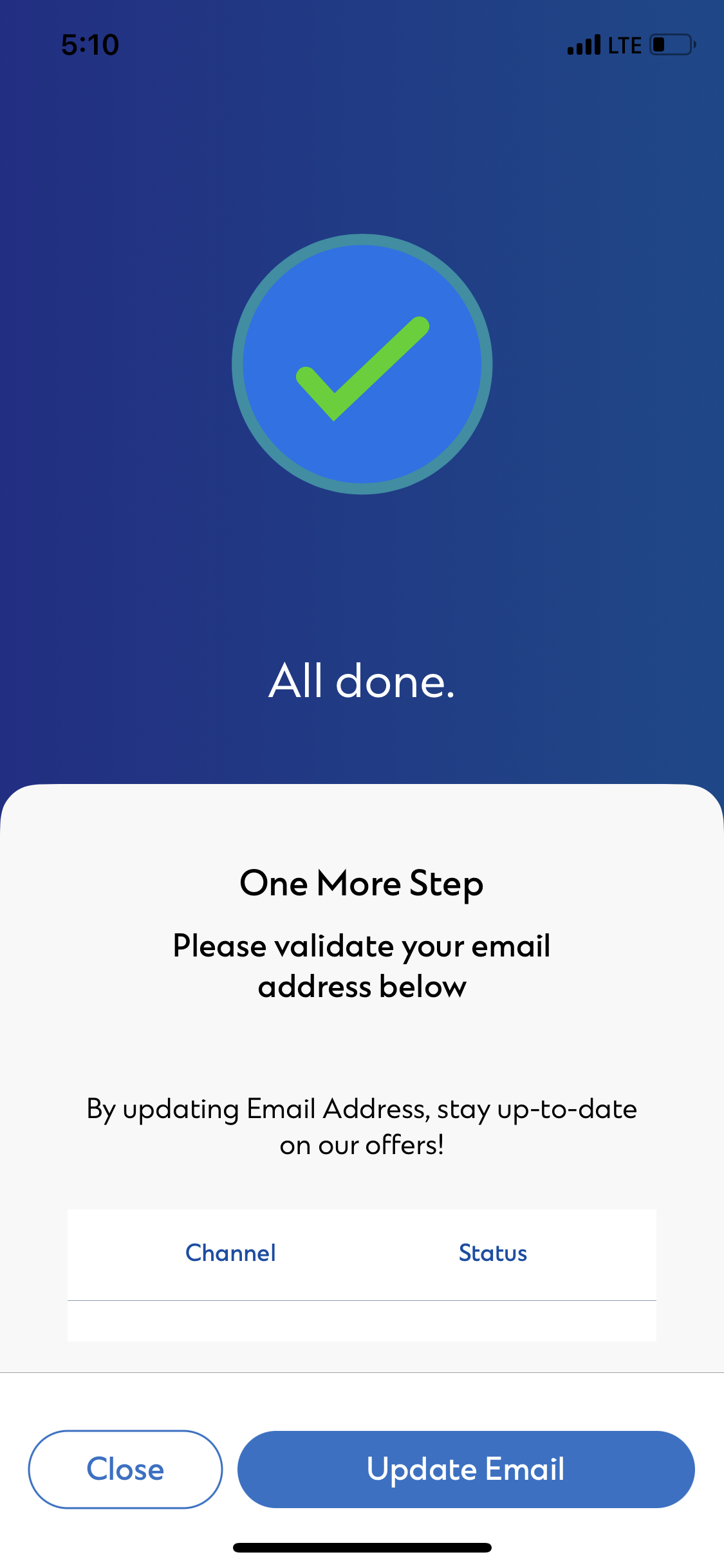 Existing SC Mobile App User Manage Marketing Offers & Product Updates Step 5