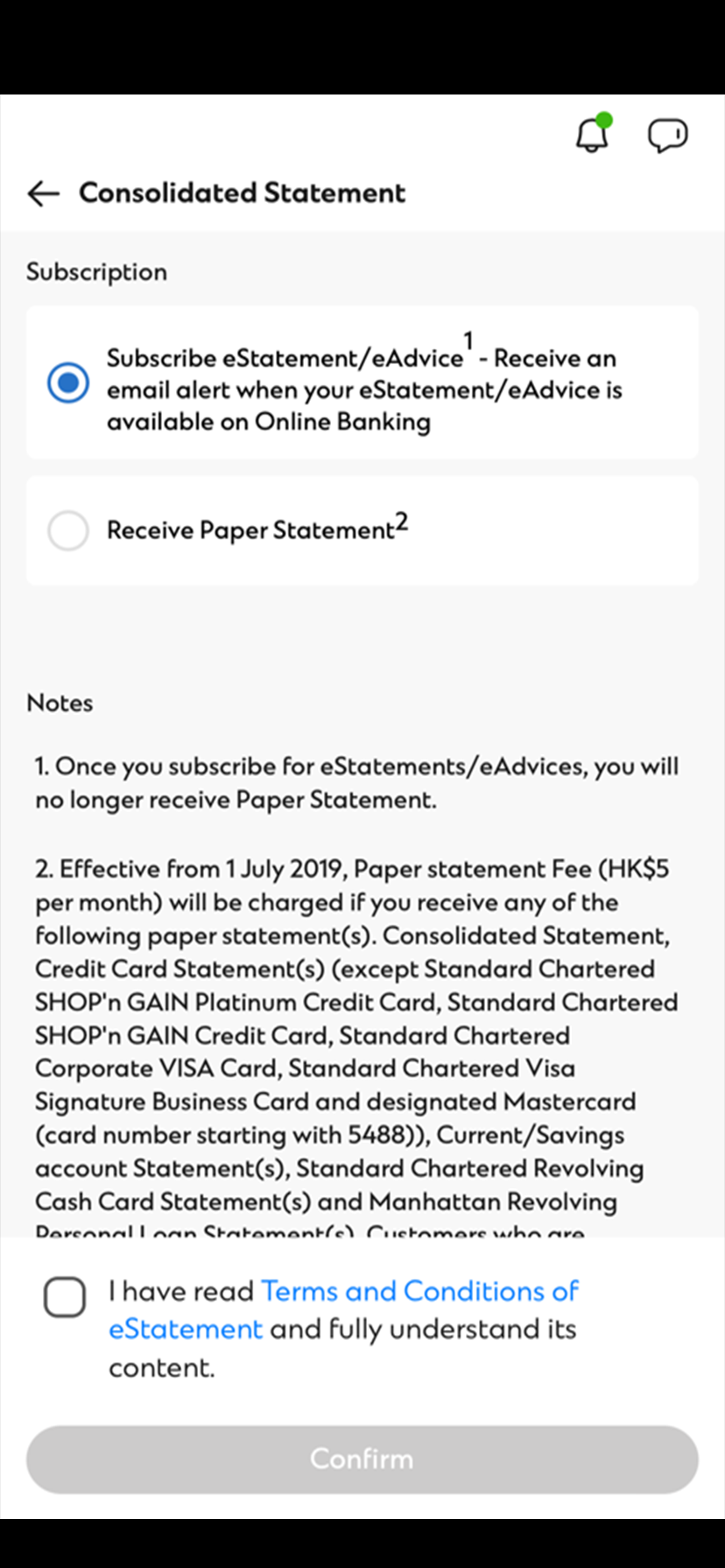 Subscribe and view eStatements on SC Mobile Step 5