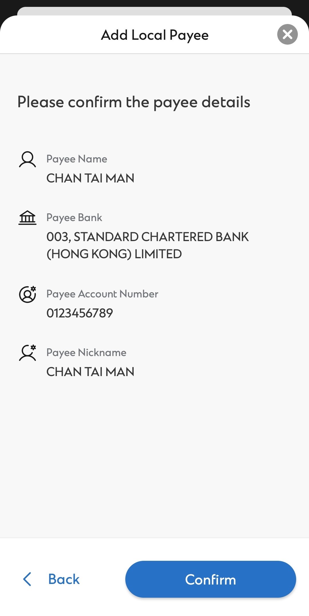 Add payee on Online Banking step 3