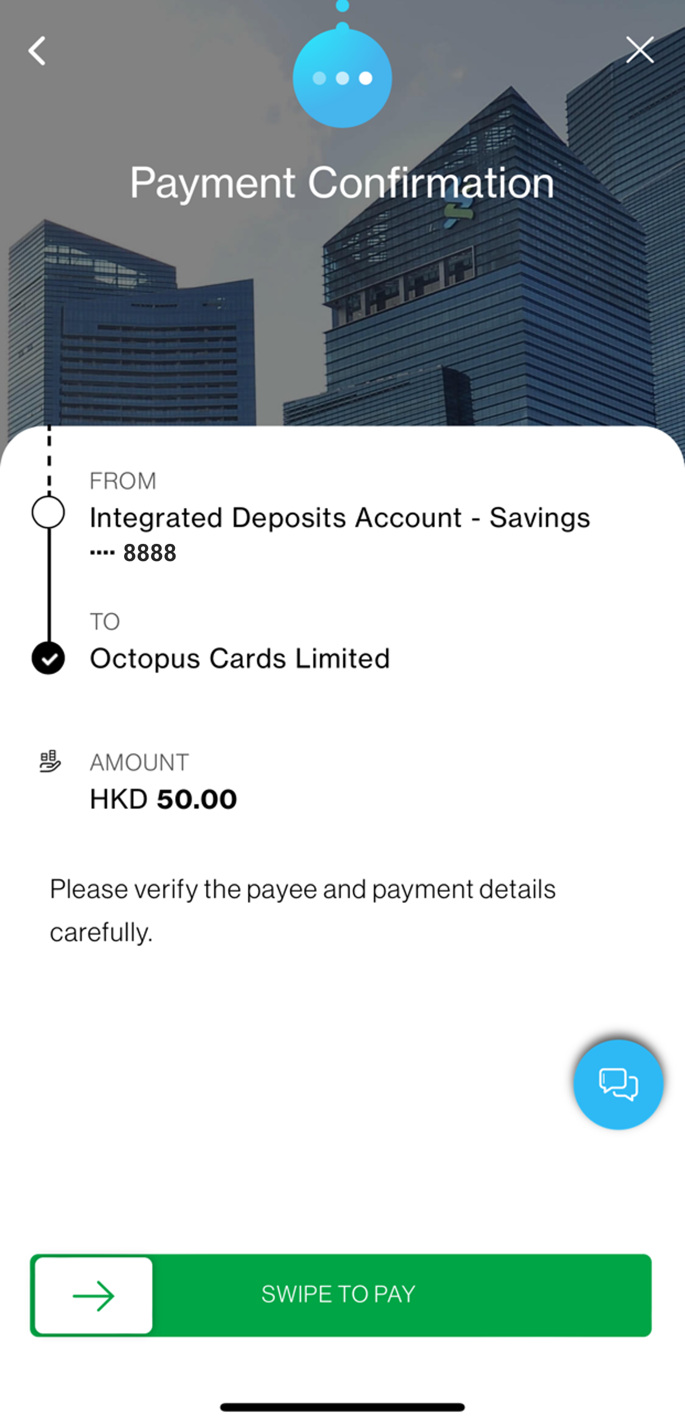 Swipe to confirm top-up