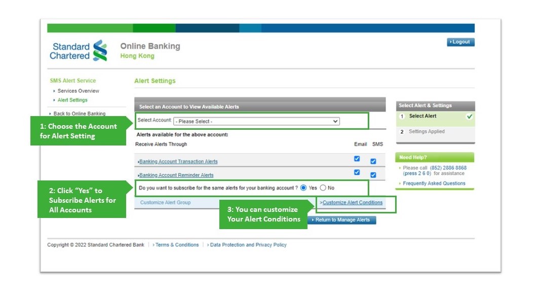 Customize Alert Conditions for Deposit Account Screen 1