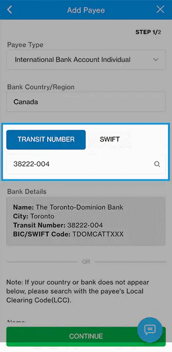Add new payee Step 2