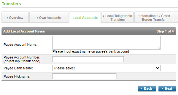 Add payee on Online Banking step 2