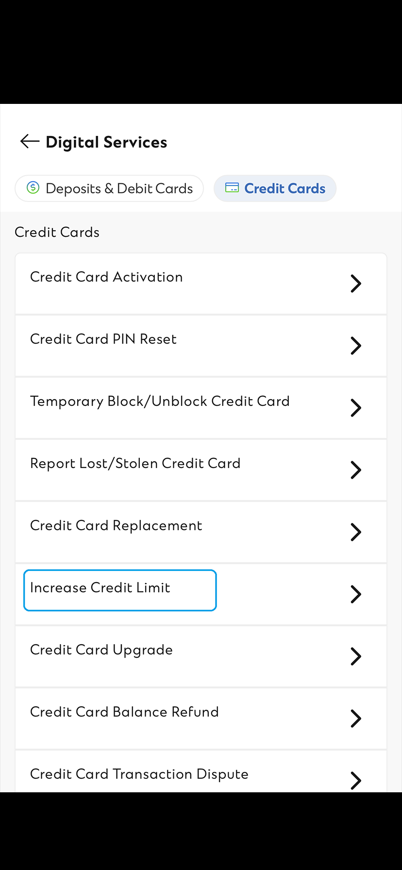 SC Mobile App Increase Credit Limit Step 2