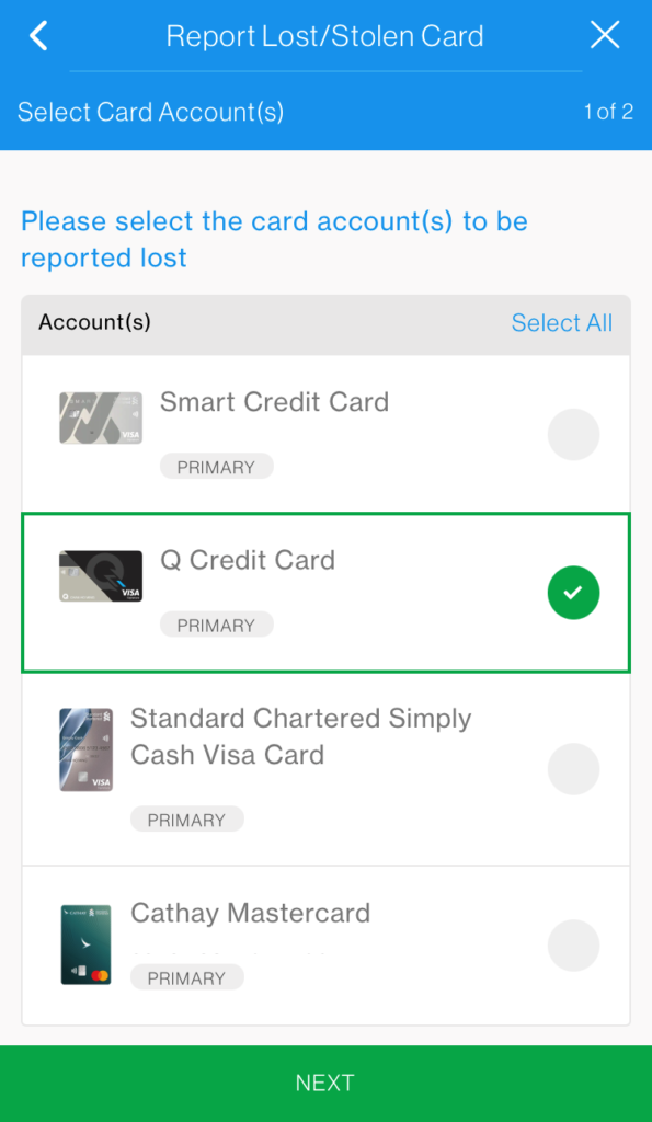 SC Mobile App Report Lost/Stolen Credit Card Step 3