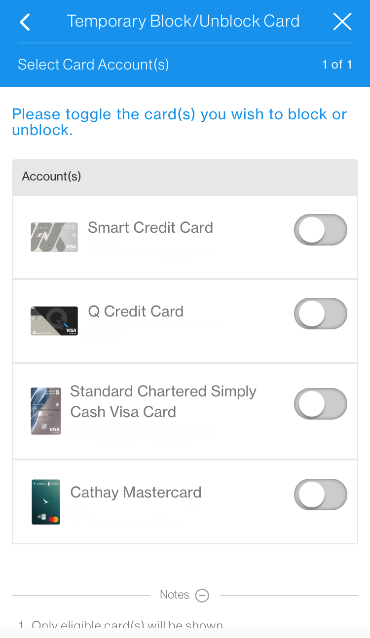 SC Mobile App Temporarily block/unblock card Step 3B