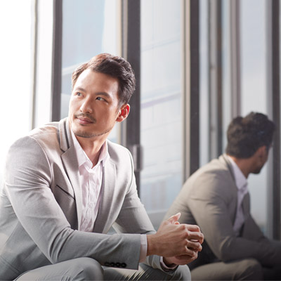 A man and the reflection in mirror