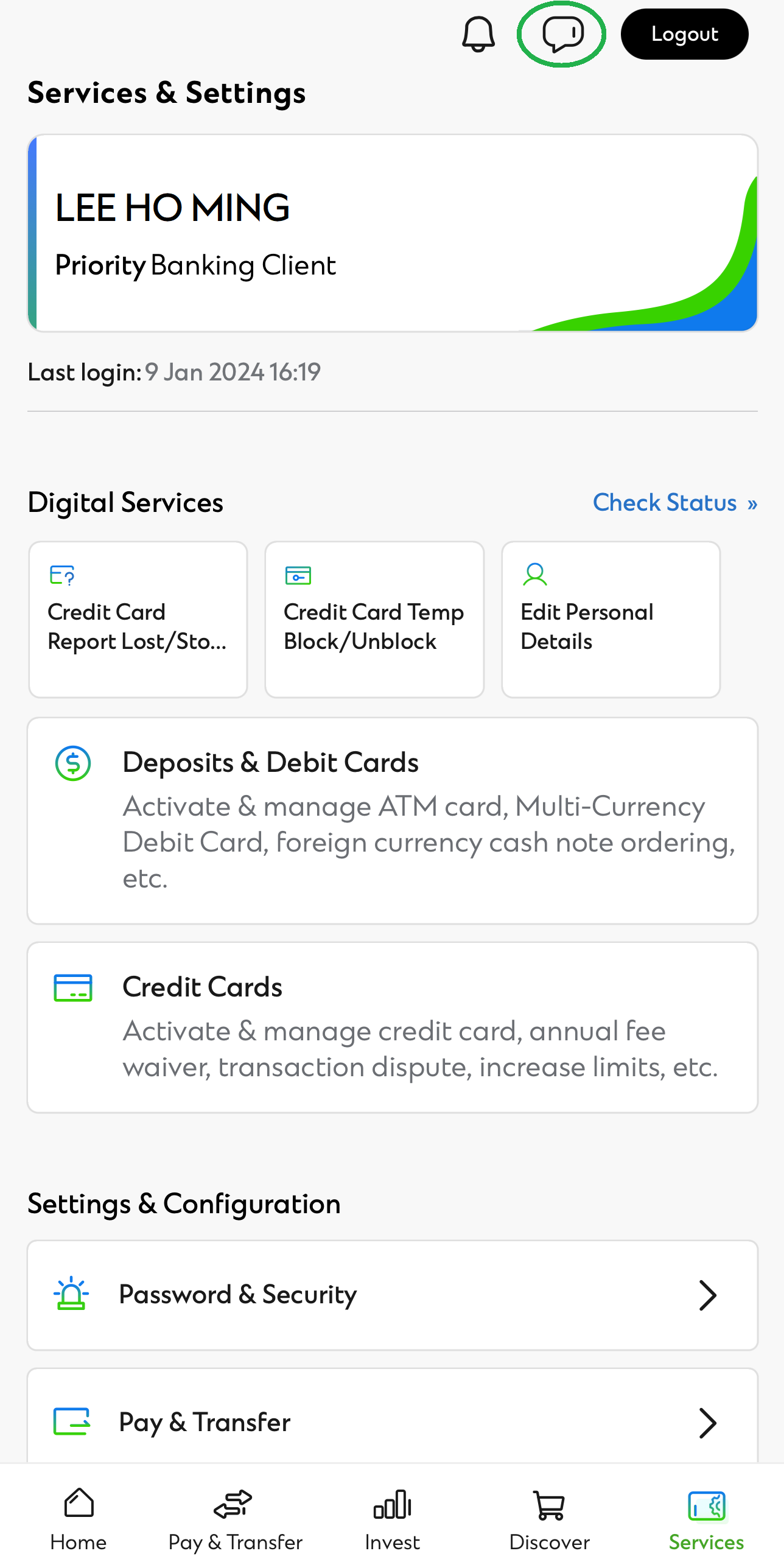 Once you have logged into your Online Banking or SC Mobile App, click on the chat button