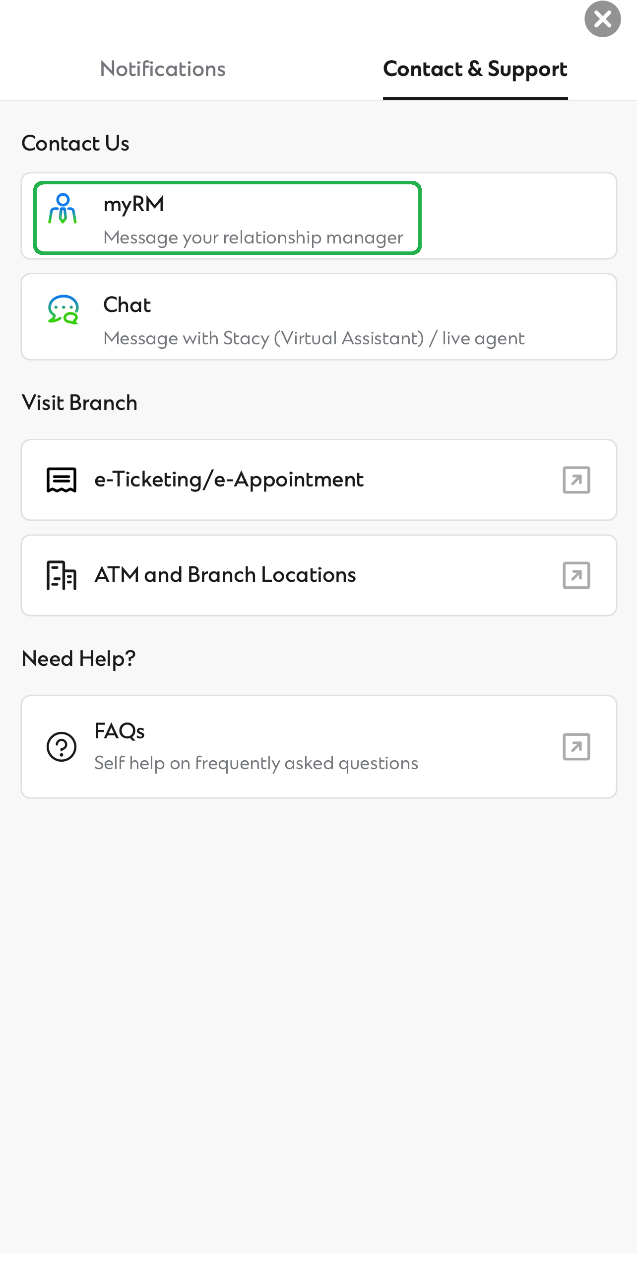 Click on the chat button, and select “myRM”