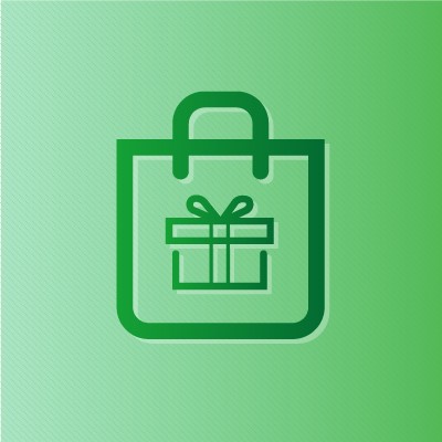 Green outlines of a gift box in a shopping bag