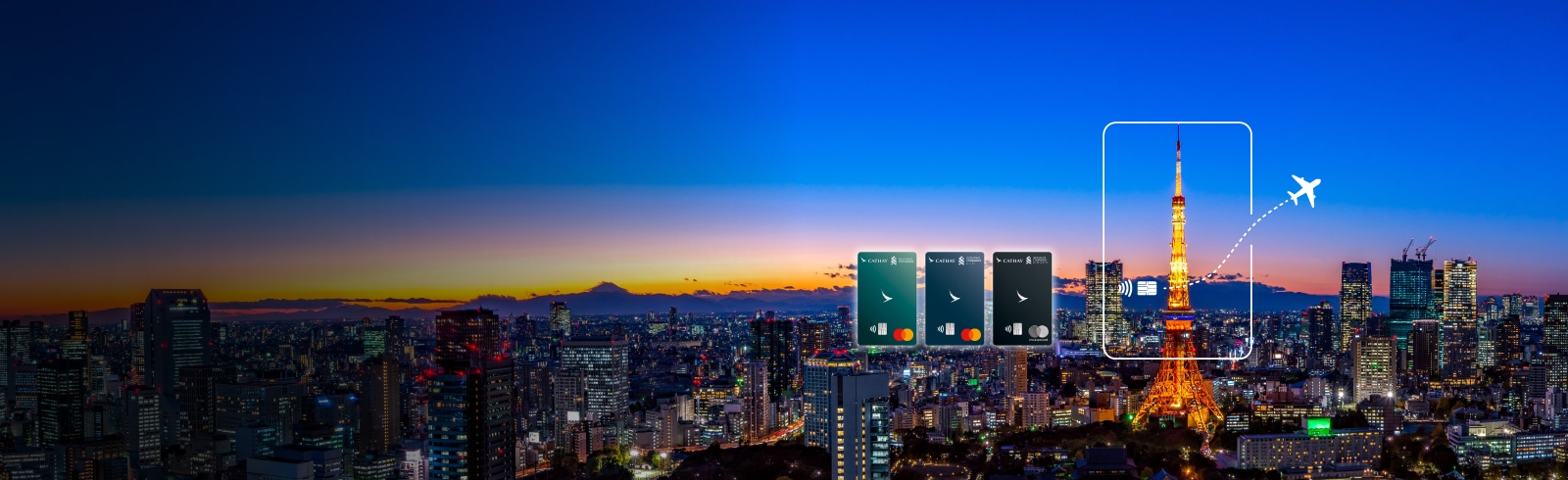 The card face of SC Cathay Mastercard and Tokyo Tower in Japan. used to promote SC Cathay Mastercard