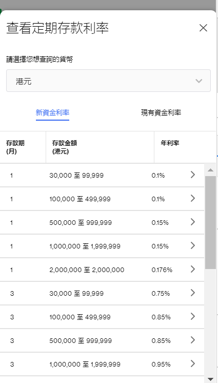 定期存款利率截圖