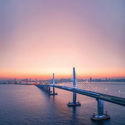夕陽下的大灣區跨海大橋