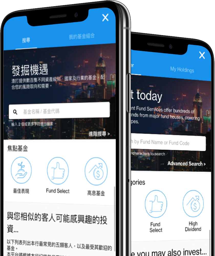 電話屏幕顯示Fund Select
