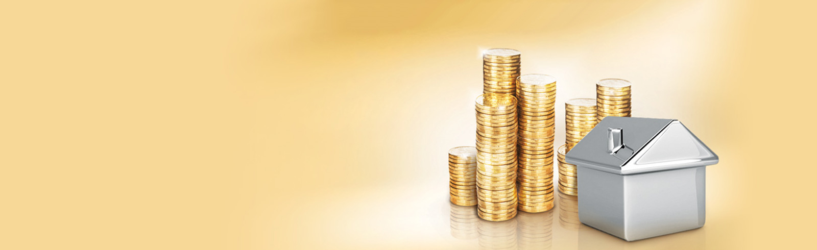 銀色小屋後堆起幾疊金幣，圖片用於推廣物業轉按